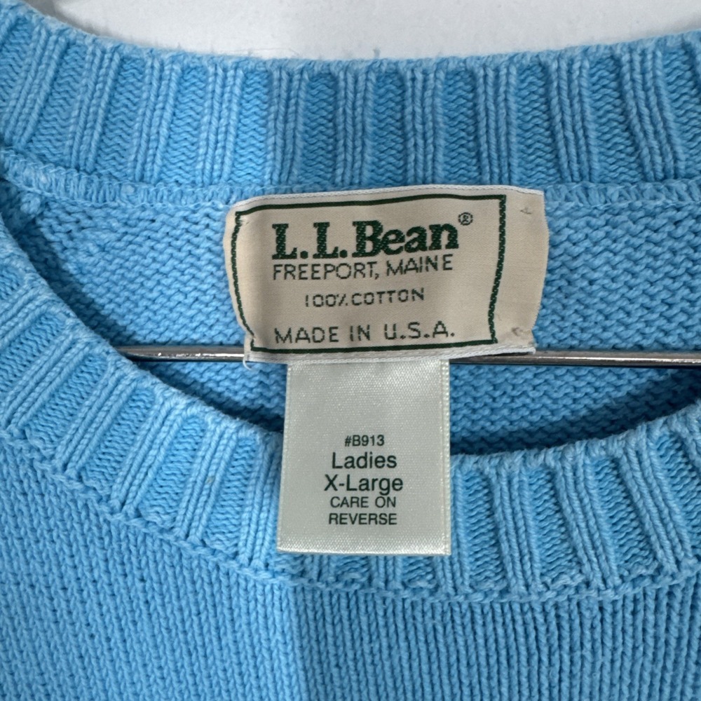 VTG LL Bean 100% Cotton Aqua Pullover Sweater Womens XL Coastalcore Preppy USA - Picture 3 of 10